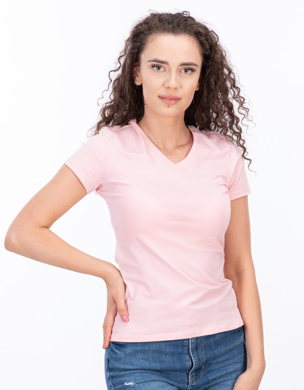 Ladies cotton v-neck t-shirt camellia switcher