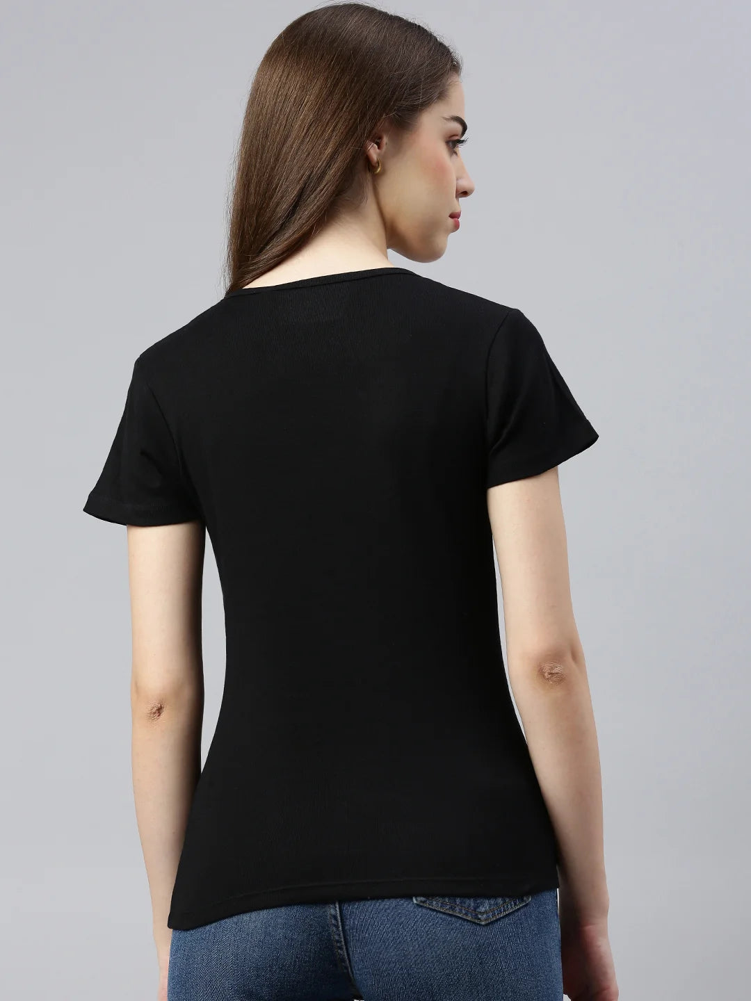 Women's Efia Cotton V-Neck T-Shirt Noir Back