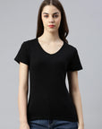 women's efia cotton v-neck t-shirt noir front switcher