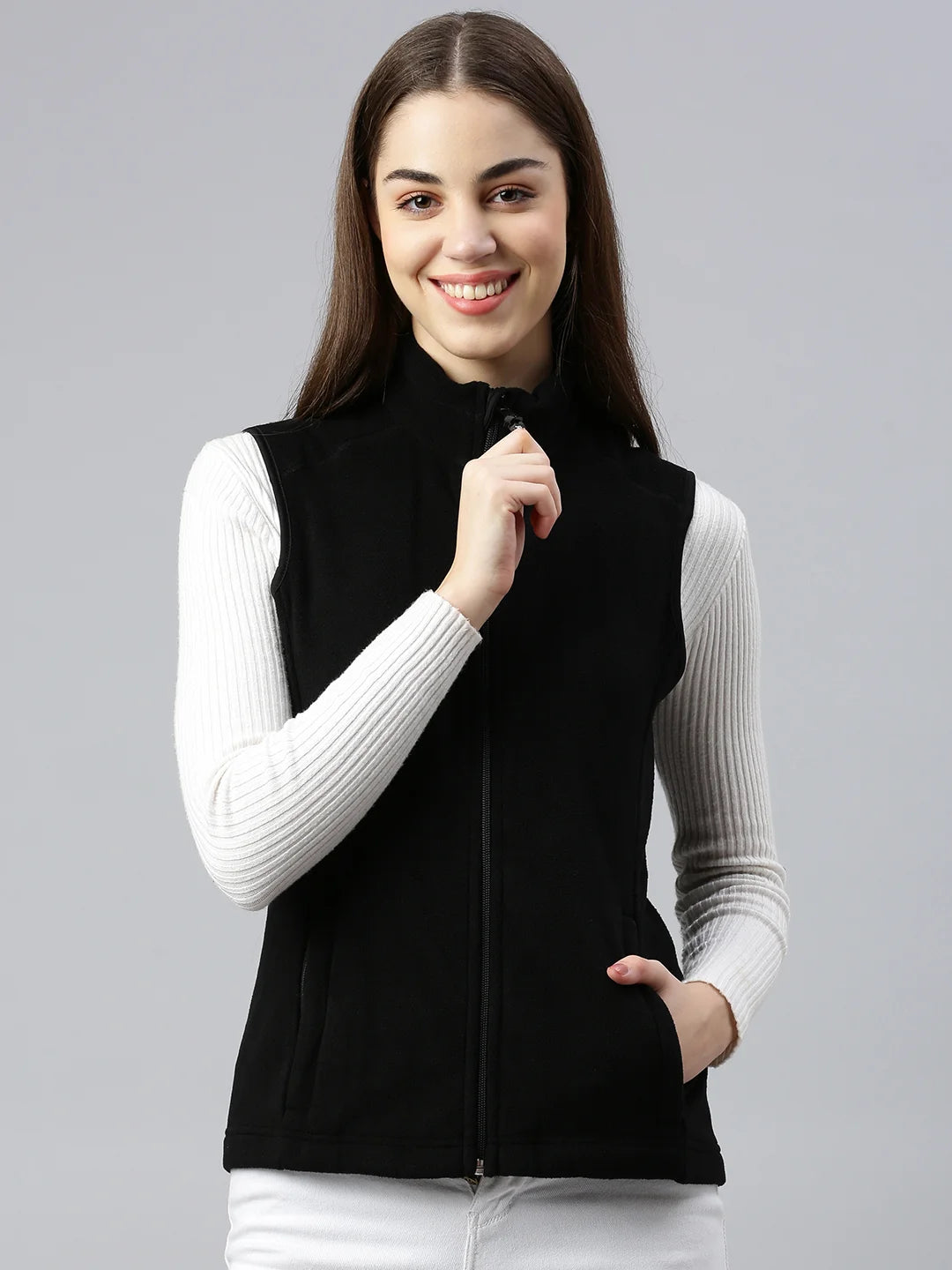 Women's Helsinki Fiber Fur Fleece Vest Noir Front