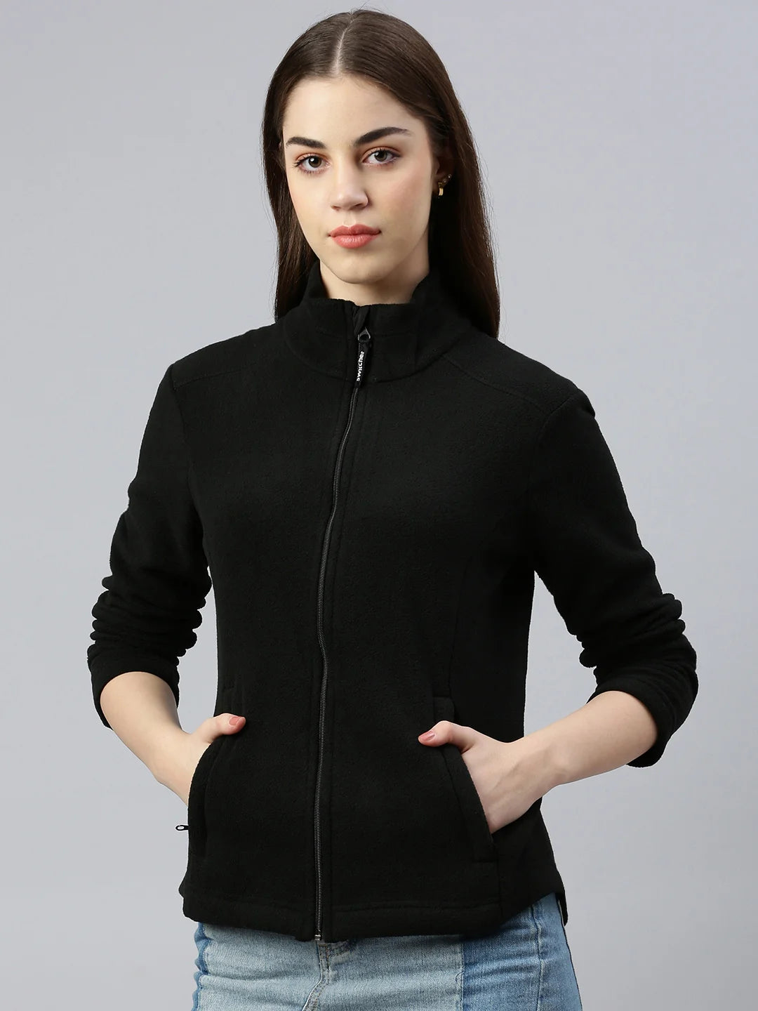women-montreal-polyester-fleece-jacket-blanc-casse-front 40 Noir