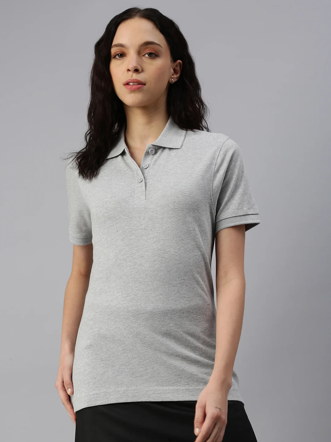 Women's Whale Cotton Polo Shirt Gris Chine Front
