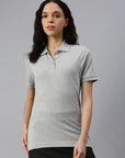 Women's Whale Cotton Polo Shirt Gris Chine Front