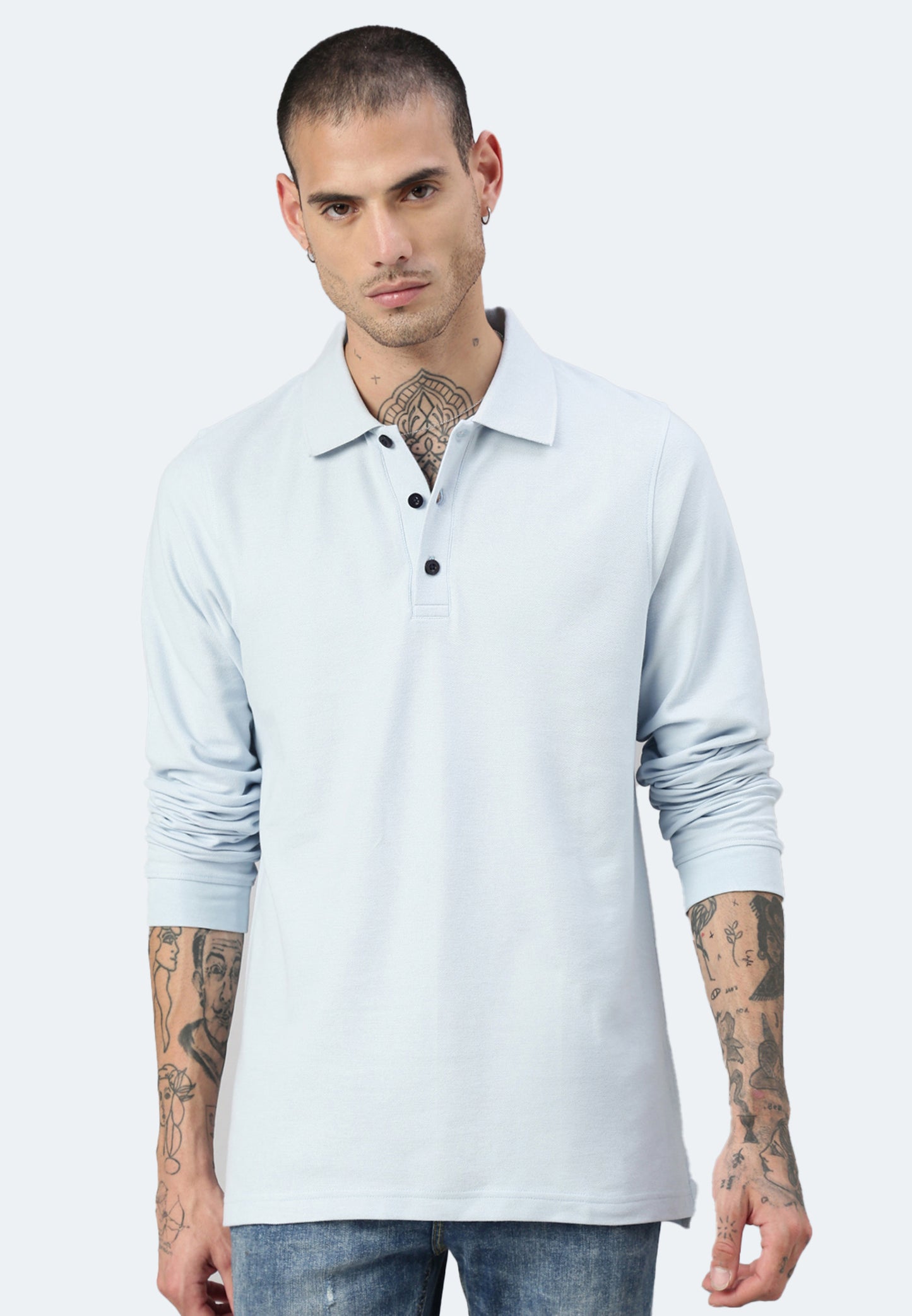 Long sleeve organic cotton piqué polo shirt Erik