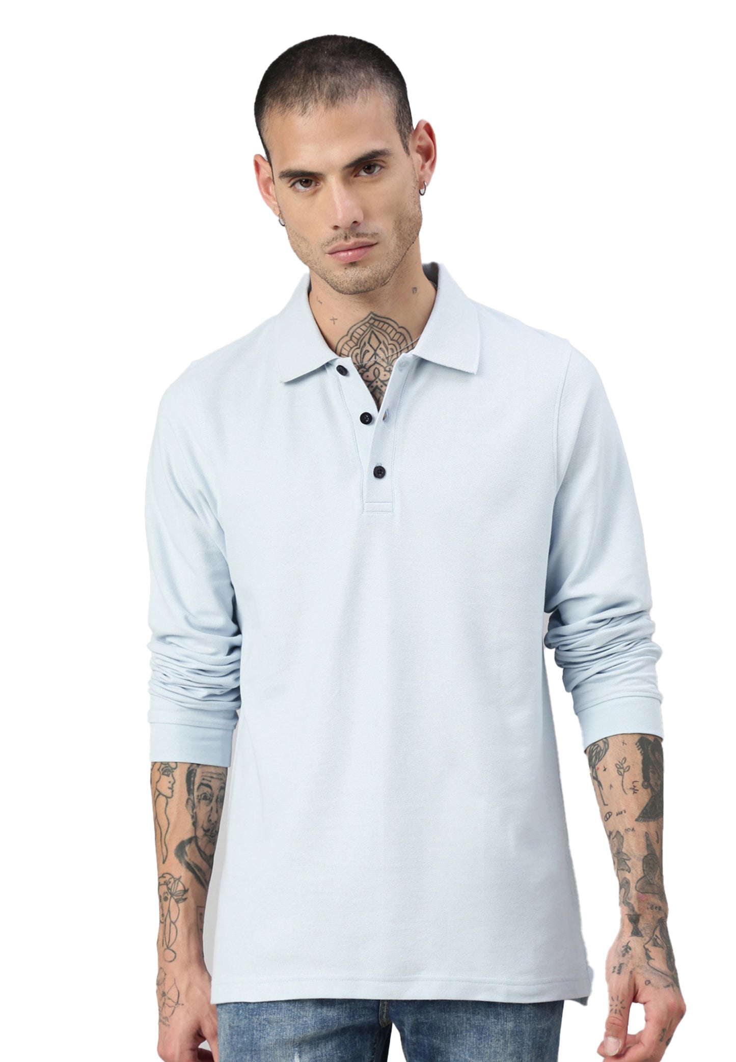Long sleeve organic cotton piqué polo shirt Erik