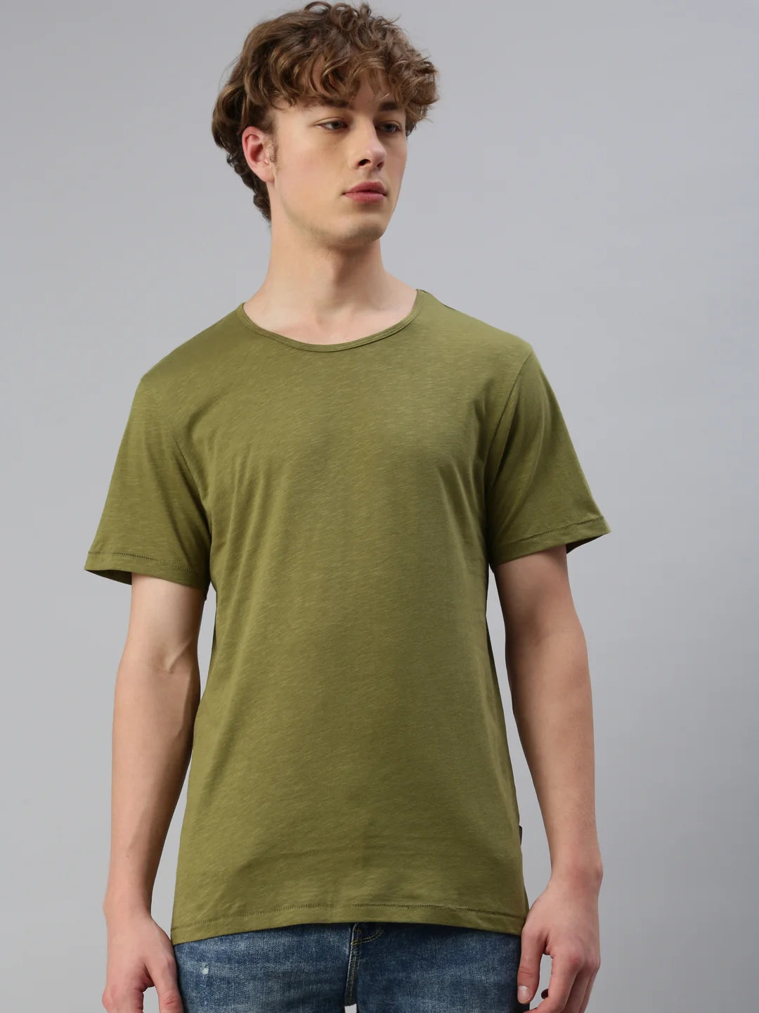 Men's Damon Organic Cotton Crew Neck T-Shirt Olive Back