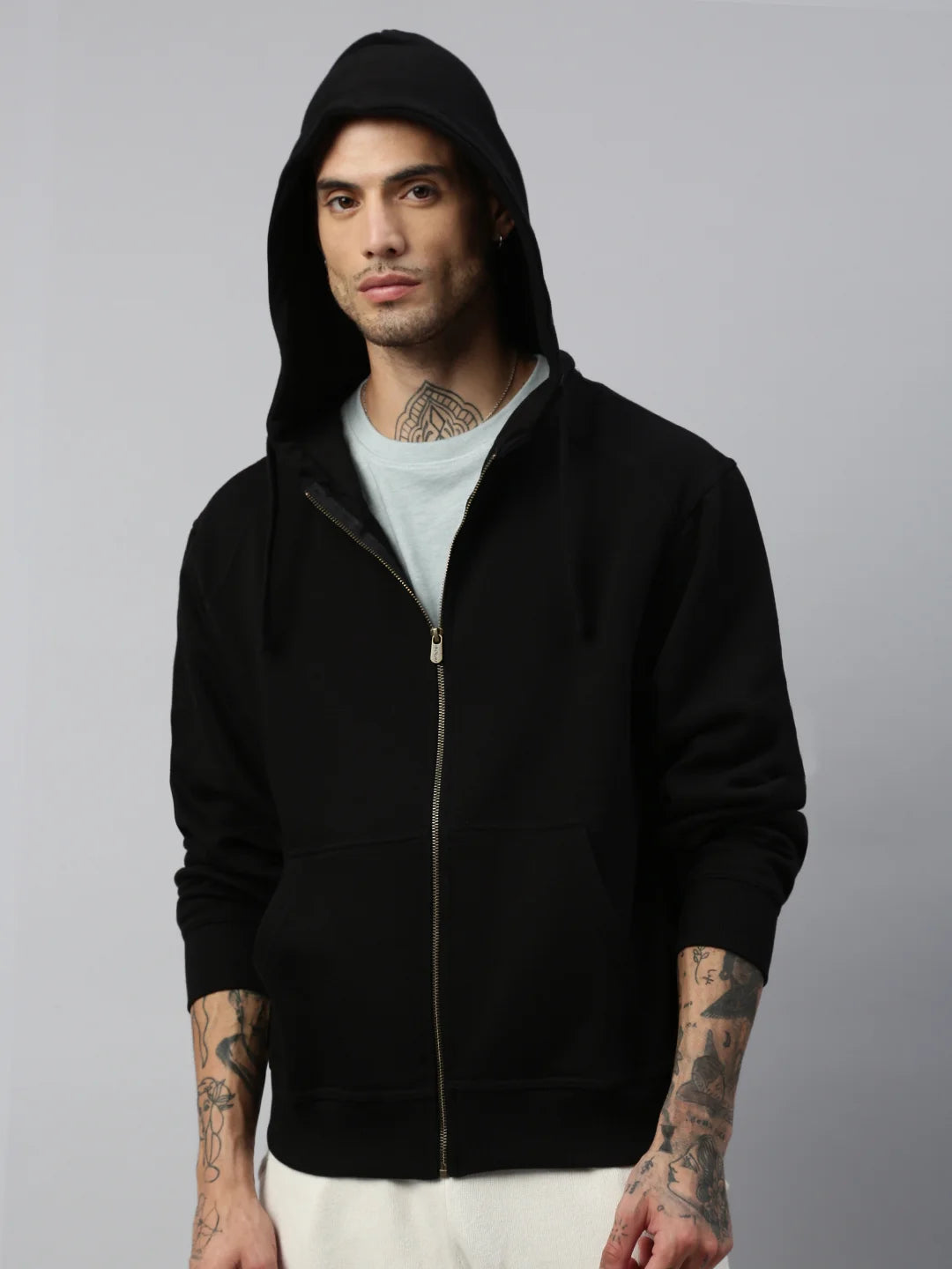 men's miami cotton polyester zip hoodie noir front