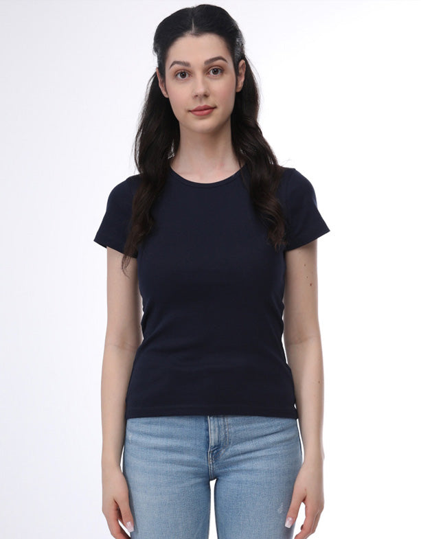 Ribbed T-Shirt Women's Navy Organic Cotton Switcher