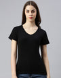 Women's Ribbed T-Shirt V-Neck Organic Cotton Black Switcher