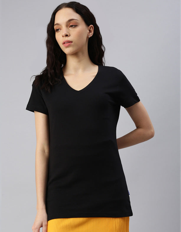 Women's V-neck T-shirt by Switcher Black Whale Cotton Recycled Polyester