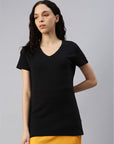 Women's V-neck T-shirt by Switcher Black Whale Cotton Recycled Polyester