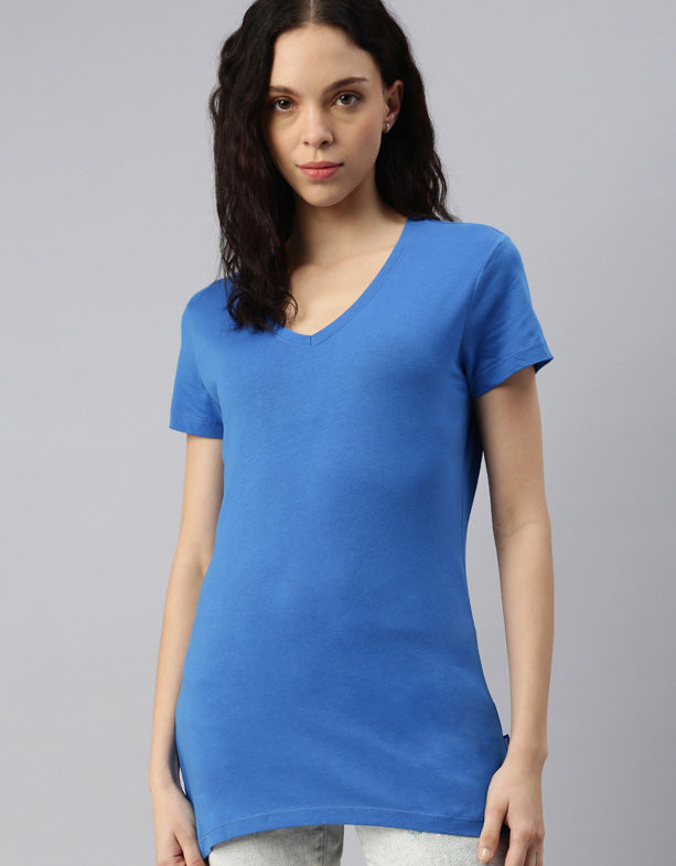 Frauen-V-Ausschnitt-T-Shirt-von-Switcher-Blau-Wal-Baumwolle-Recycling-Polyester