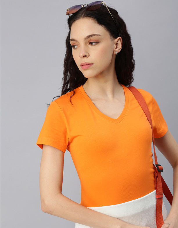 V-Ausschnitt-T-Shirt-Damen-Wal-Baumwolle-Recycling-Polyester-Orange-Switcher