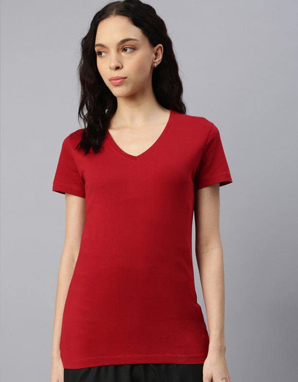 Damen-Rot-V-Ausschnitt-T-Shirt-Wal-Switcher