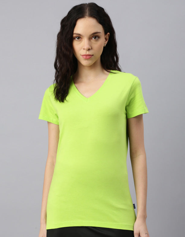 Women's V-neck T-shirt cotton recycled polyester green changer