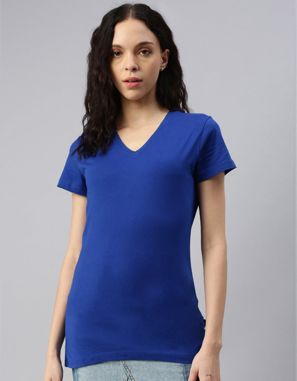 V-neck T-shirt women's whale cotton recycled polyester blue switcher