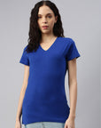 V-neck T-shirt women's whale cotton recycled polyester blue switcher