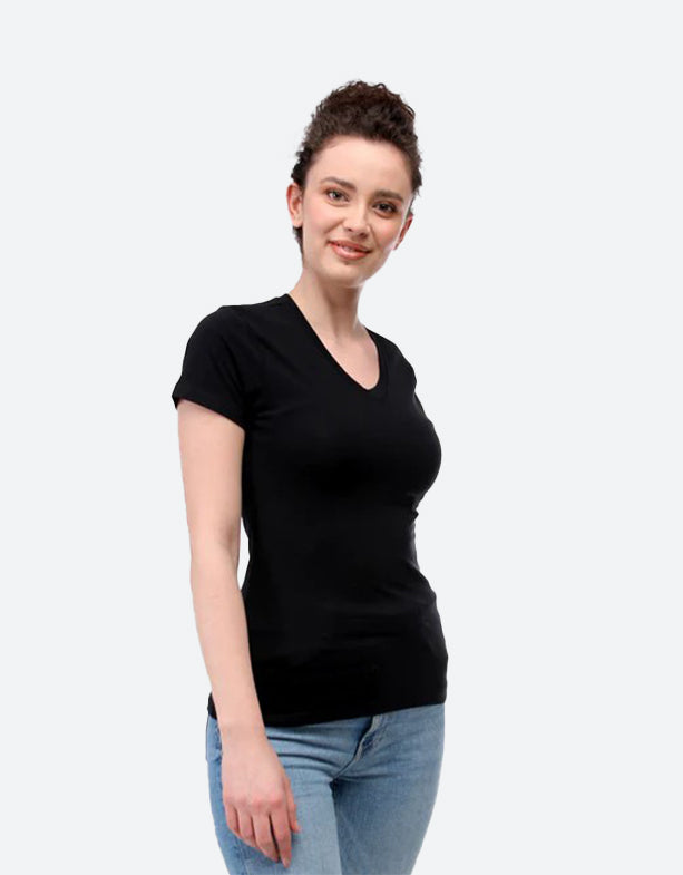 Damen-Baumwoll-V-Ausschnitt-T-Shirt-Noir-Switcher